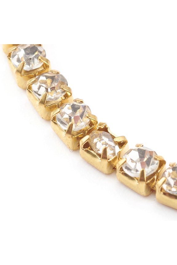Brass Rhinestone Strass Chain Bracelets Rhinestone Cup Chains Bracelets Golden 7 inch(17.8cm)