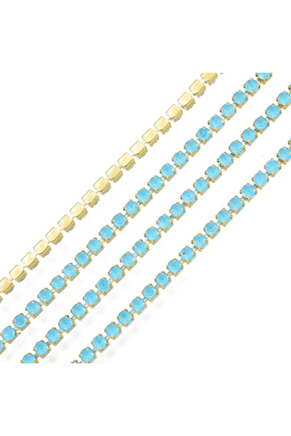 Brass Rhinestone Strass Chains Rhinestone Cup Chain Imitate Fluorescent style Raw(Unplated) Aquamarine 2x2mm 23.62 Feet(7.2m)/Strand
