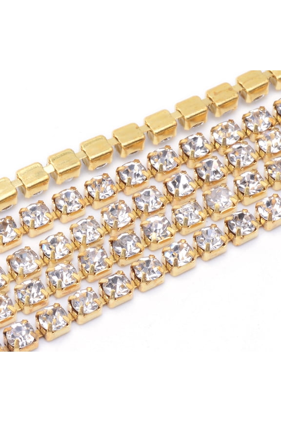Brass Rhinestone Strass Chains Rhinestone Cup Chains Raw(Unplated) Nickel Free 2mm 10yards/bundle