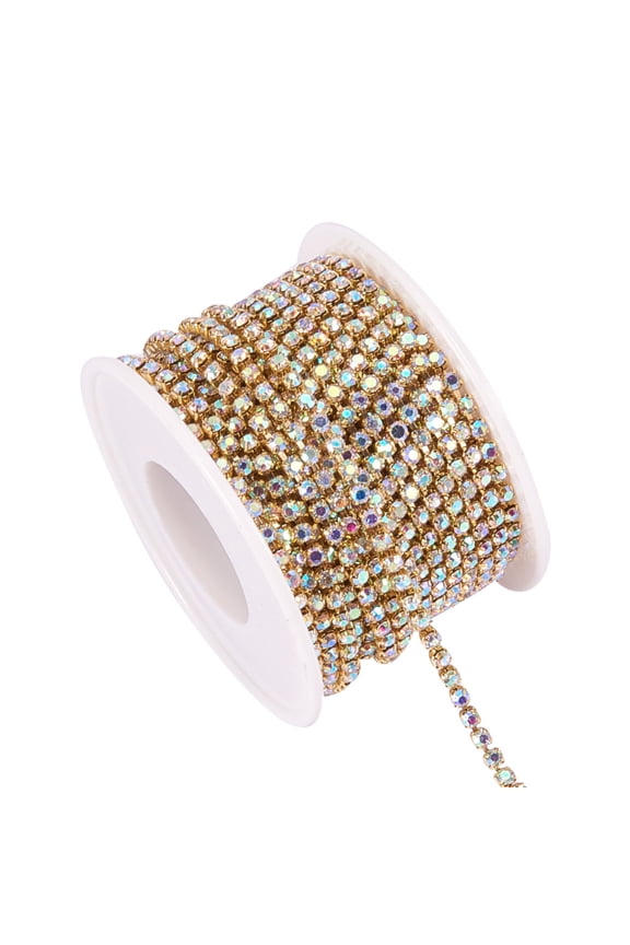 Brass Rhinestone Strass Chains Rhinestone Cup Chains with Spool Raw(Unplated) AB 2.6mm about 10yards/roll