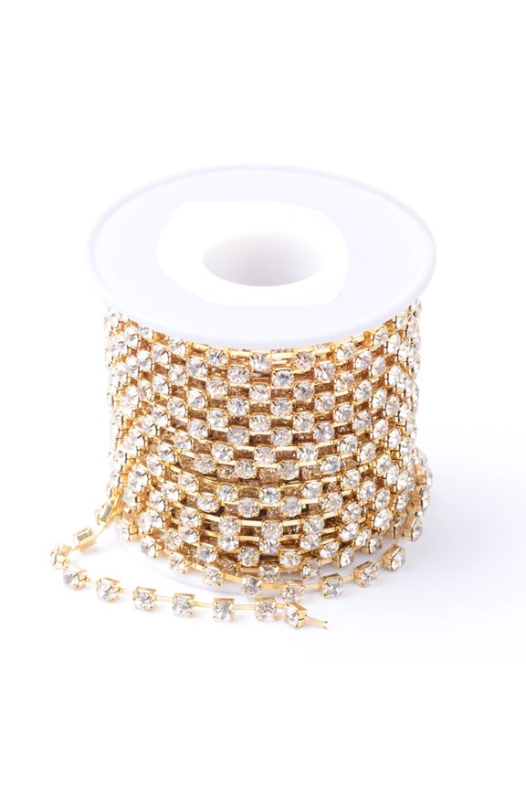 Brass Rhinestone Strass Chains with Spool Rhinestone Cup Chains Raw(Unplated) Nickel Free Crystal 3.5mm about 10yards/roll