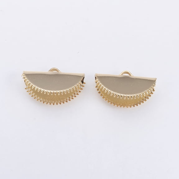 Brass Ribbon Crimp Ends Half Round Light golden 11.5x20mm Hole: 1.5x3mm