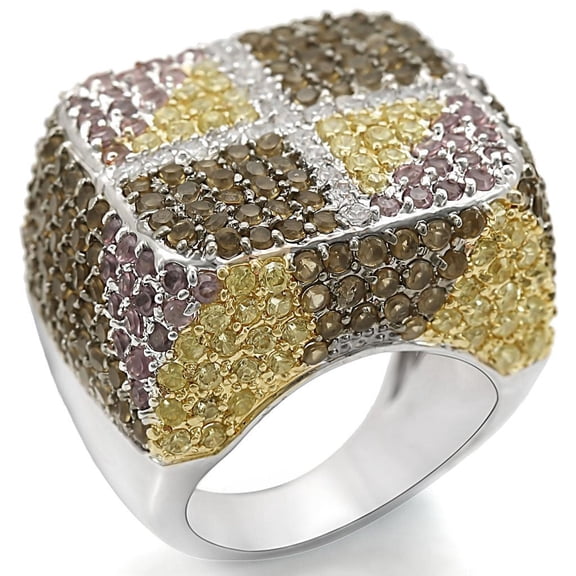 Brass Ring AAA GRD CZ Multi LO1350 for Women Style Rhodium+Gold+