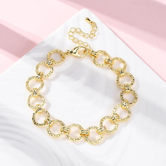 Brass Ring Chain Link Bracelets for Women Men Long-Lasting Plated Cadmium Free & Lead Free Rack Plating Real 18K golden Plated 7-7/8 inch(20cm)