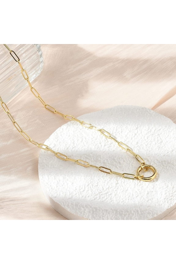 Brass Ring Link Paperclip Chain Necklaces Long-Lasting Plated Rack Plating Lead Free & Cadmium Free Real 18K Gold Plated 18.23 inch(46.3cm) DIY