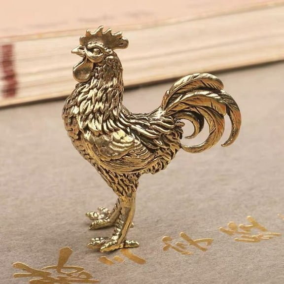 Brass Rooster Figurine Chicken Tea Pet Feng Shui Desk Ornament Vintage Style Home Decor for Men Women Display