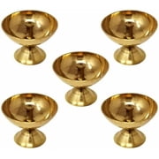 Brass Round Design Akhand Diya | Durable Oil Lamp/Diya/Deep/Deepak/Deepam/Pyali Diya For Pooja Approx. Dia. 8.5 Cm, Set of 5