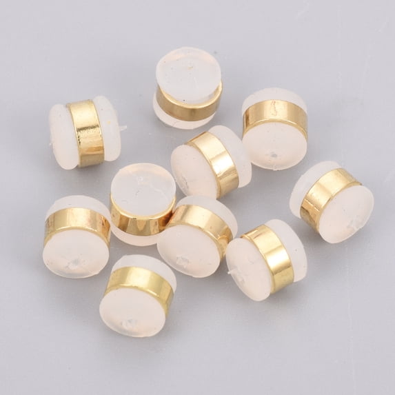 Brass Rubber Ear Nuts Earring Backs Nickel Free Real 18K Gold Plated 5.5x5.5mm Hole: 0.5mm