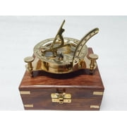 Brass SUNDIAL COMPASS With Wooden Box   Modern Custom Nautical Compass For Adventurers - Anniversary Gift, Fathers Day Gift