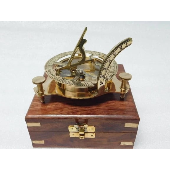 Brass SUNDIAL COMPASS With Wooden Box Modern Custom Nautical Compass For Adventurers - Anniversary Gift, Father's Day Gift