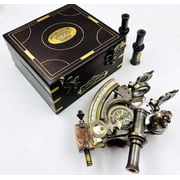 Brass Sextant Compass with Wooden Box Solid Nautical Sailing Maritime Marine Navy Functional Gift Decoration Christmas Present