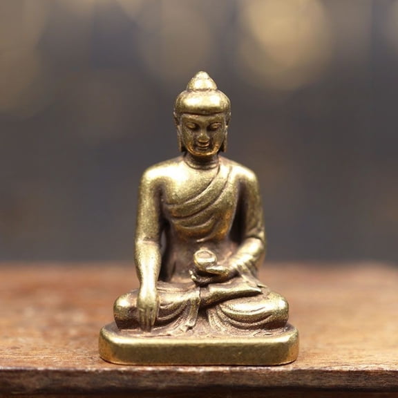 Brass Shakyamuni Buddha Statue Solid Mini Vintage Figurine Pocket Altar Tabletop Ornament Spiritual Home Decor Sculpture