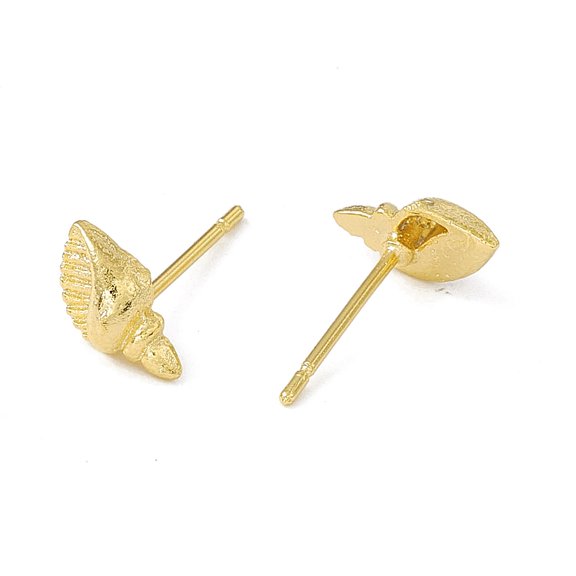 Brass Shell Shape Stud Earrings for Women Cadmium Free & Lead Free Real 24K Gold Plated 5x9mm Pin: 0.8mm
