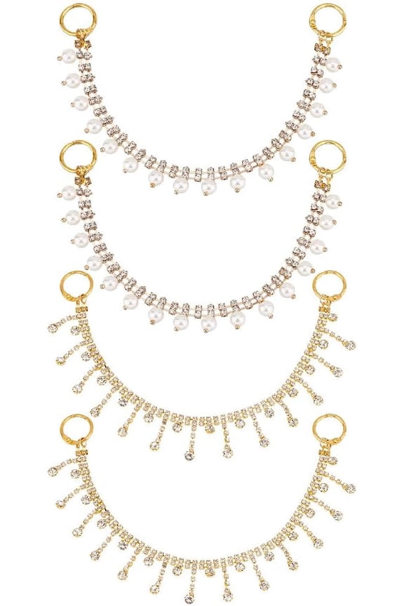 Brass Shoe Decoration Chain Boot Strap Chain with Rhinestone and ABS Imitation Pearl Golden 265mm 4pcs/set