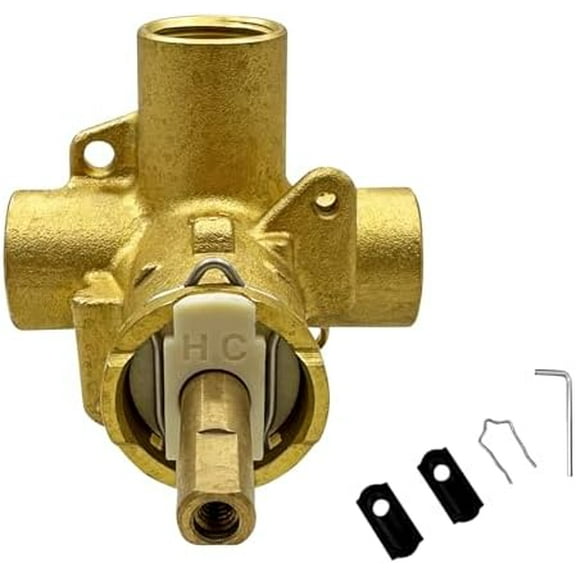 Brass Shower Valve for One-Handle Faucet, Pressure Balancing Tub Valve Compatible With 1/2-Inch IPS Connections 4 Ports$$Tools & Hardware Other