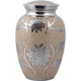 thumbnail image 1 of Brass Silver Floral Engraved Adult Cremation Urn for Human Ashes - Handcrafted Funeral Memorial Ashes Urn - Large Burial Urn - BAG Included (200 LBS, Pearl Cream), 1 of 4