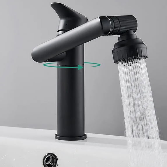 Brass Single-Handle Bathroom Basin Faucet, Single Hole Mixer Tap with Rotating Spout for Hot & Cold Water, Heavy Duty