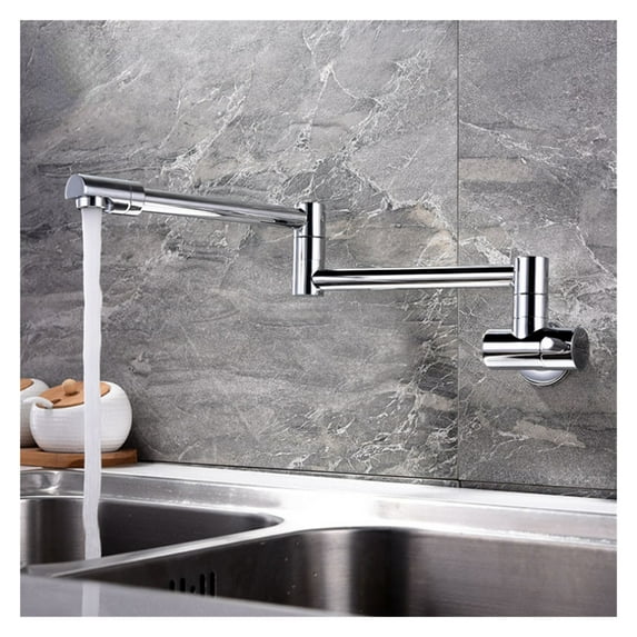 Brass Single Lever Rotate Folding Laundry Pool Spout Bathroom Kitchen Faucet Wall Mount Cold Water Sink Tap Chrome/Brushed ,Easy DIY Installation