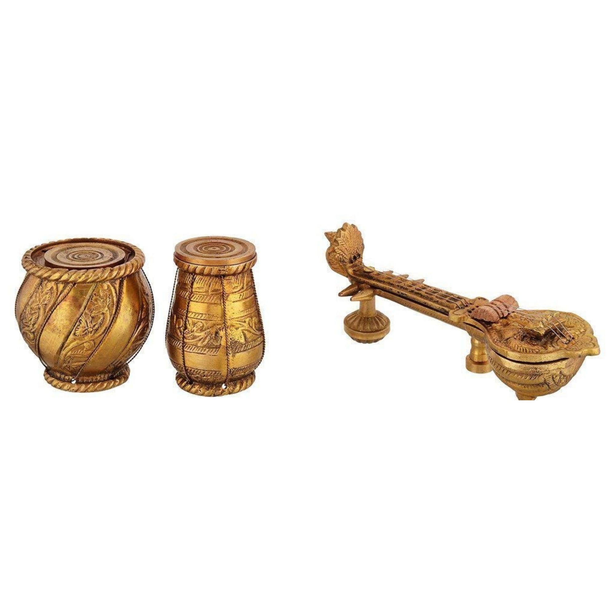 Brass Sitar Tabla set Miniature Indian Musical Instruments Brass