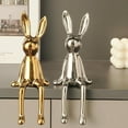 thumbnail image 1 of Brass Sitting Bunny, Ceramic Electroplate Rabbit Figurine, Sitting Gold Bunnies for Shelf, Easter Bunny Decorations, for Desk Cabinet Bookshelf Counter Home Hotel Bar Office Decor(Set-c), 1 of 8