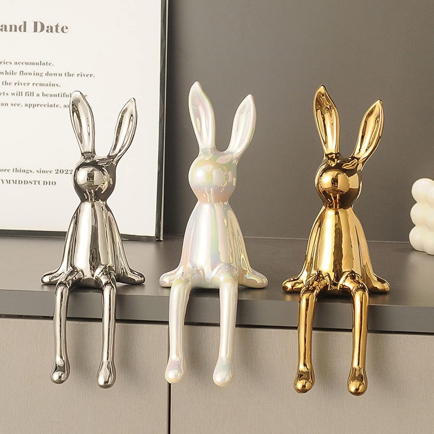 Brass Sitting Bunny, Gold Rabbit Figurine Statue, Ceramic Electroplate ...