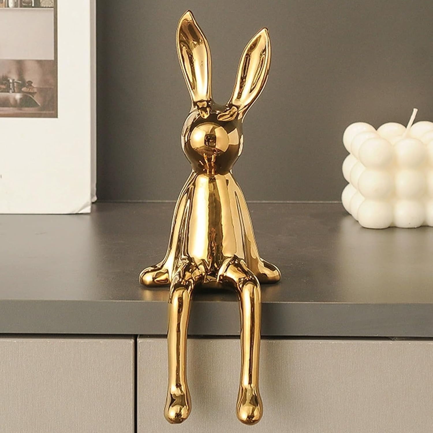 Brass Sitting Bunny, Gold Rabbit Figurine Statue, Ceramic Electroplate ...