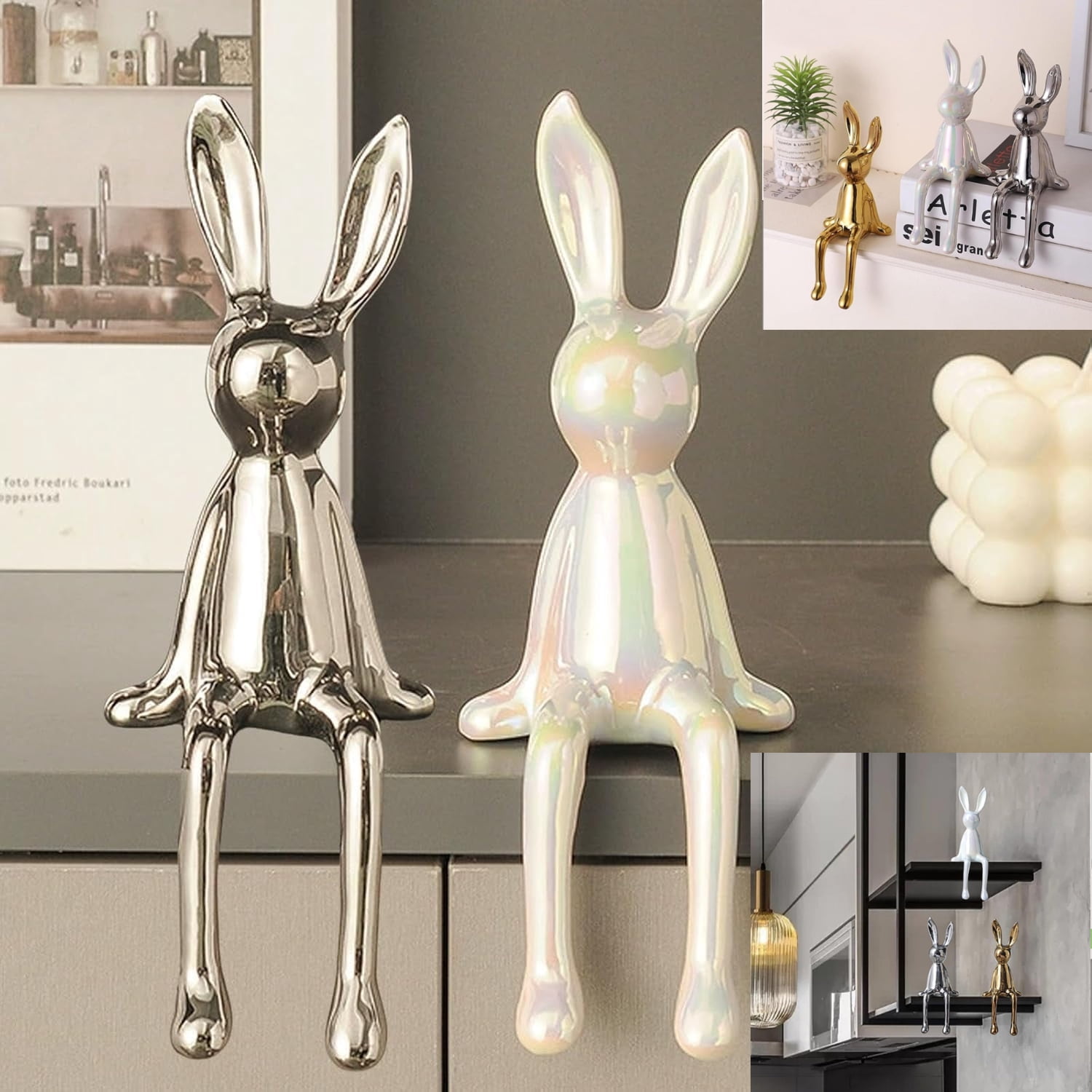 Brass Sitting Bunny, Sitting Gold Bunny for Shelf, Ceramic Bunny ...