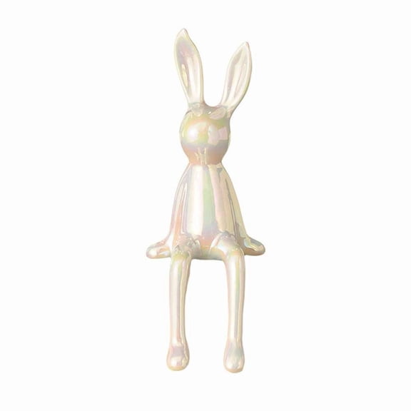 Brass Sitting Rabbit Statue, Ceramic Coated Figurine, Bookshelf Decor, Easter Sculpture