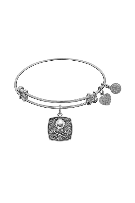 Brass Skull & Crossbone Bangle Bracelet 7.25 Inches Adjustable