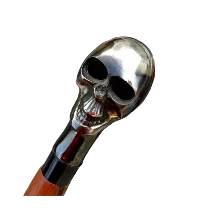 Brass Skull Handle Walking Cane – Vintage Antique Walking Stick – Unique Halloween & Christmas Gift – Stylish Cane for Men & Women