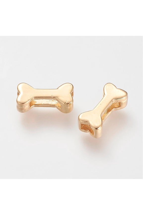 Brass Slide Charms Bone Nickel Free Real 18K golden Plated 12x6x4mm Hole: 6x1mm & 3x1.5mm