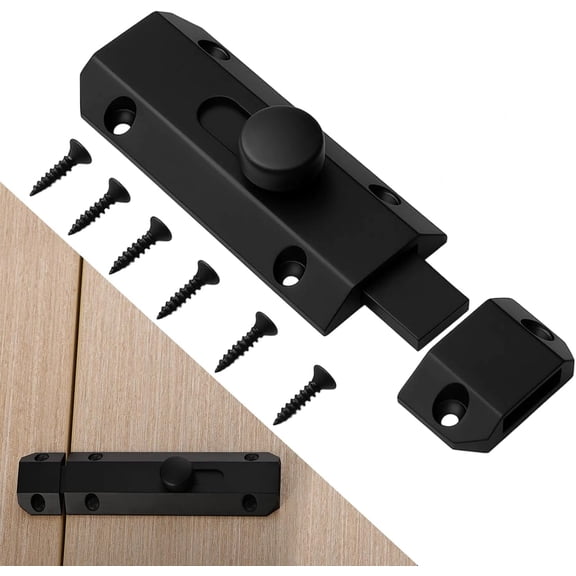 Brass Slide Door Bolt 3 Inch Heavy Duty Doors Lock Gate Bolt Thick Security Door Catches Barrel Sliding Latch Lock for External Internal Doors Bathroom Garden Gate Bedroom Garages, Black