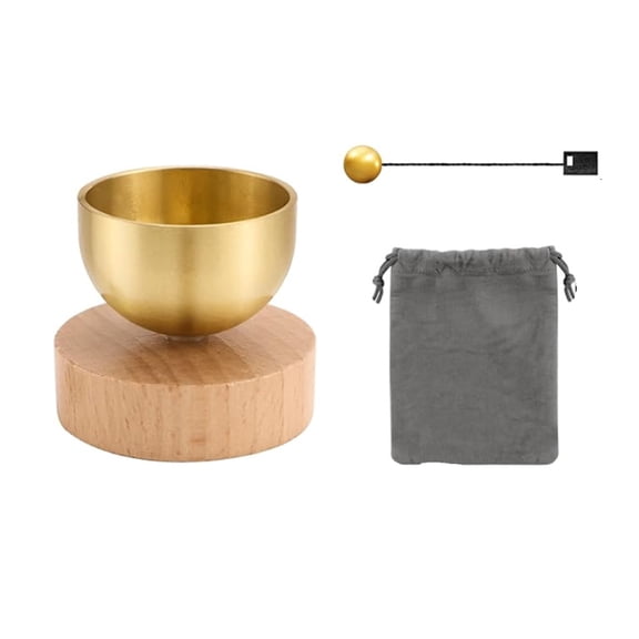 Brass Small Singing Bowl with Wooded Base Meditation Sound Bowl Relaxation Tool for Stress Relief and Meditation