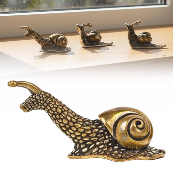 Brass Snail Figurines Cottage Core Decor – Cute Vintage Cottagecore Décor & Garden Decor, Retro Antique-Style Mini Sculptures For Terrarium, Desk, Bookshelf & Plant Pots