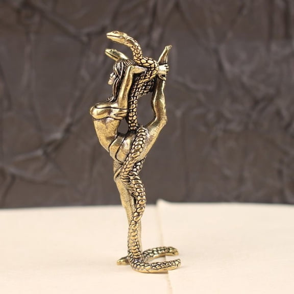 Brass Snake Lady Figurine Metal Sculpture Desktop Shelf Decor Office Home Ornament Mythical Female Statue 1pc