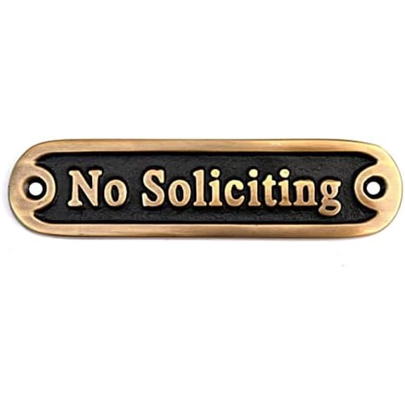 Brass No Soliciting Thank You Sign 5" - Solid Brass Wall Plaque - No Soliciting Thank You for House/Office, Self Adhesive Modern Design Door Sign, Home Decor Accessories Door Or Wall