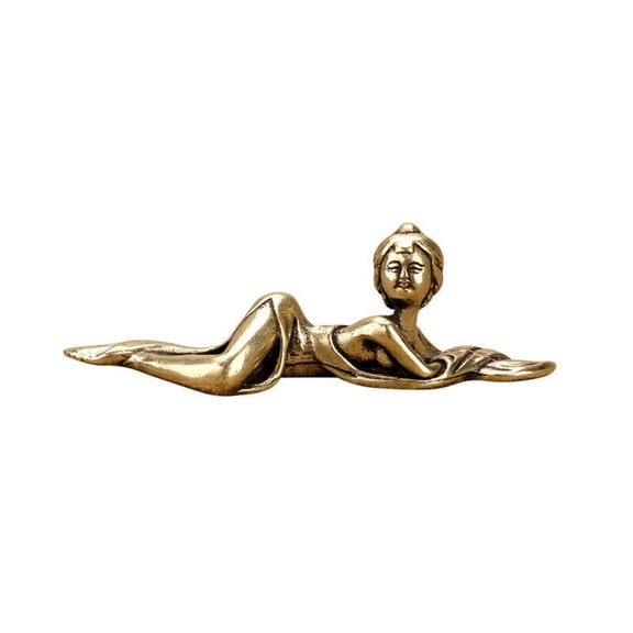 Brass Solid Maid Paperweight Figurine Small Statue Home Ornament Figurines