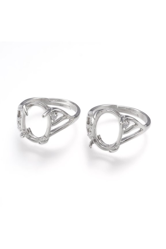 Brass Solitaire Ring Settings 4 Claw Prong Ring Settings with Cubic Zirconia Oval Size 7 Platinum Tray: 14x10mm 2.5mm Inner Diameter: 17mm