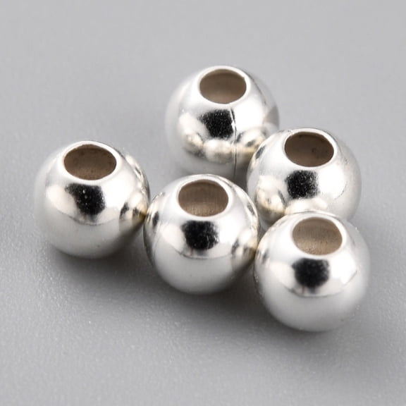 Brass Spacer Beads Long-Lasting Plated Round 925 Sterling Silver Plated 4x3.5mm Hole: 1.6mm Material Brass