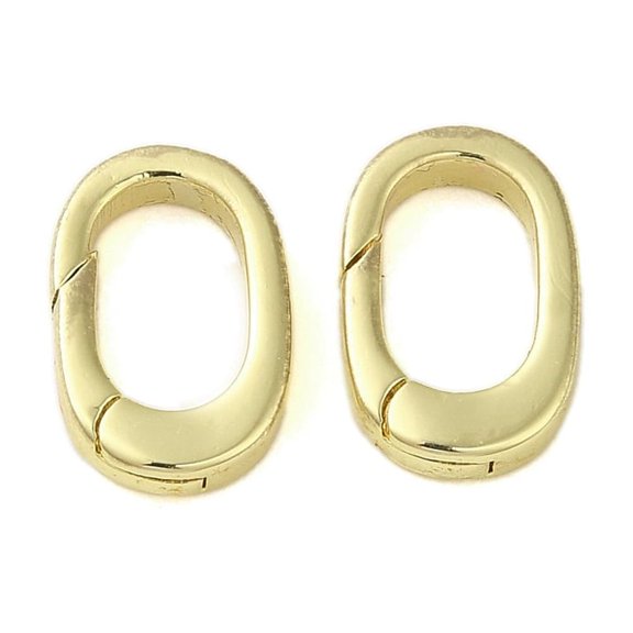 Brass Spring Gate Rings Cadmium Free & Nickel Free & Lead Free Oval Golden 12x8x2.5mm