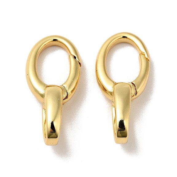 Brass Spring Gate Rings Cadmium Free & Nickel Free & Lead Free Real 18K golden Plated 20.5x9x7mm Hole: 4.5x5.5mm