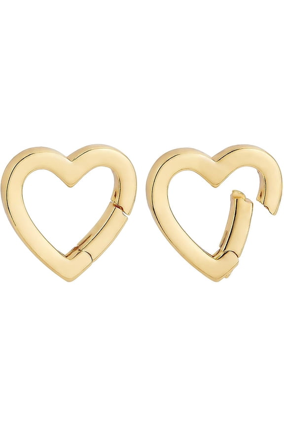 Brass Spring Gate Rings Heart Real 18K Gold Plated 16x16x2mm Inner Diameter: 9mm 10pcs/box
