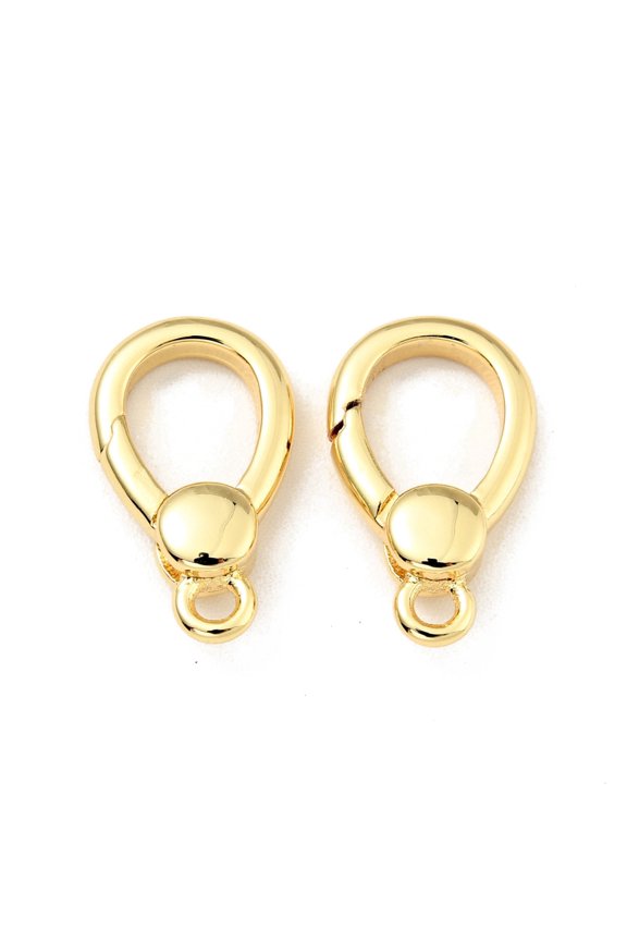 Brass Spring Gate Rings Teardrop Cadmium Free & Lead Free Long-Lasting Plated Real 18K Gold Plated 16x9x3.5mm Hole: 1.6mm