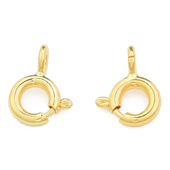 Brass Spring Ring Clasps Nickel Free Real 14K Gold Plated 8x5x1mm Hole: 1.6mm