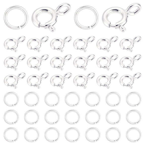 Brass Spring Ring Clasps with Jump Rings 925 Sterling Silver Plated 9x6.5x1.5mm Hole: 1.4mm