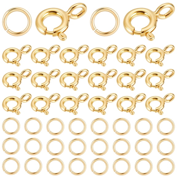 Brass Spring Ring Clasps with Jump Rings Real 14K Gold Plated 8x5x1mm Hole: 1.6mm