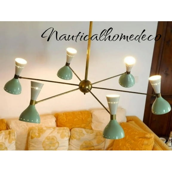 Brass Sputnik Chandelier - Celestial Radiance Handcrafted Modern Mid Century - Customizable 6 Armed Lighting Fixture - Stylish Home Decor
