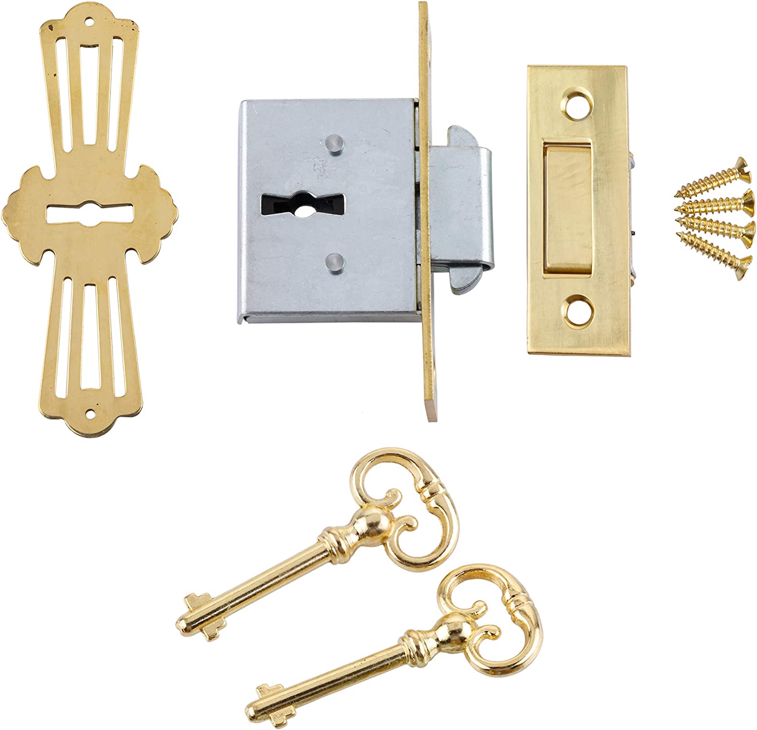 Brass Sqre Full Mortise Lock w/Two Skeleton Keys for Roll Top Desk Antique Furniture Hardware