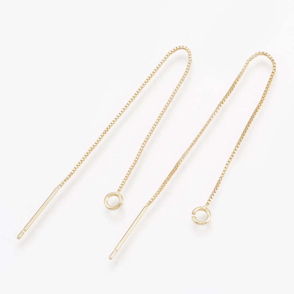 Brass Stud Earring Findings Cadmium Free Nickel Free Lead Free with Loop Ear Threads Real 18K Gold Plated 82-87x0.5mm Hole: 1.5mm
