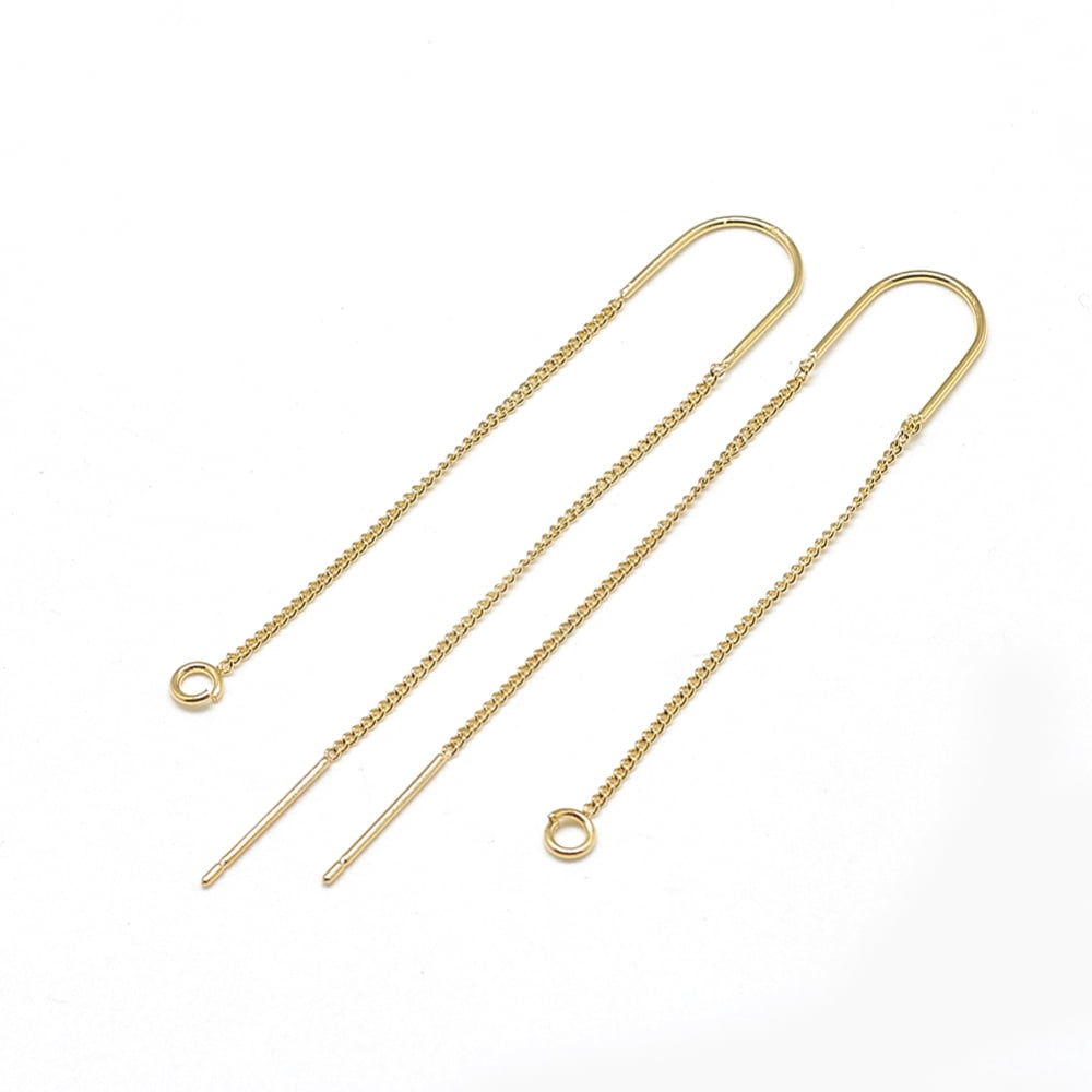 Brass Stud Earring Findings Cadmium Free & Nickel Free & Lead Free with Loop Ear Threads Real 18K golden Plated 100~109mm Hole: 2mm Pin: 0.8mm